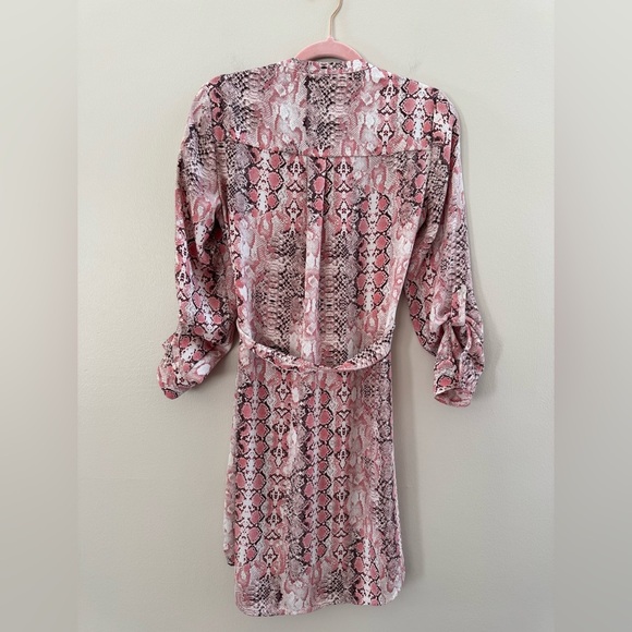 Nanette Lepore Pink Python Print Casual Long Sleeve Tie Waist Blouse Dress Size4 - Picture 8 of 8